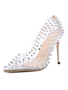 Damen High Heels Pointed Toe PVC Oberteil besetzt Sexy Silver Stiletto Heel