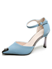 Damen High Heels Pointed Toe Speziell geformte Fersenmetalldetails Hellhimmelblaue Sandalen mit Knöchelriemen