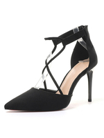 Damen High Heels Reißverschluss Spitzspitze Stöckelabsatz Chic Black Ankle Strap Heels