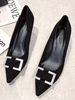 Damen High Heels Schwarz Polyurethan Slip-On Spitze Zehen Stiletto Ferse Casual Heels
