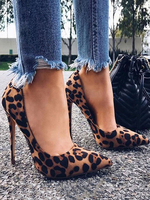 Damen High Heels Slip-On Spitz Leopardenmuster Stiletto Absatz Wildleder Obermaterial Chic High Heels