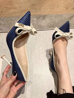 Damen High Heels Slip-On Spitze Zehen Stiletto Heel Bows Deep Blue Office