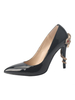 Damen High Heels Slip-On Spitzschuh Stilettoabsatz PU Leder Metalldetails Schwarze Stilettos