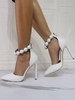 Damen High Heels Weiß Slip-On Spitze Zehen Stiletto Heel Mode Plus Size Sexy Knöchelriemen Heels