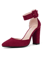 Damen Hoch Heels 2021 Burgund Spitze Schnalle Detail FesselrieHerren Pumpen