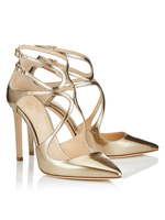Damen Hoch Heels 2021 Golden Spitze Criss Cross Abendschuhe