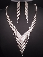 Damen Hochzeitsschmuck Set Wunderschöne Strass Halskette Ohrring Mode Accessoires