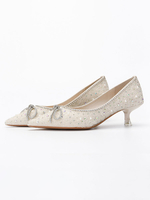 Damen Hochzeitsschuhe Bögen Pailletten Stoff Spitzschuh Spool Heel Brautschuhe
