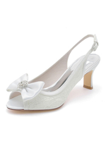 Damen Hochzeitsschuhe Bögen Spitze Peep Toe Chunky Heel Brautschuhe