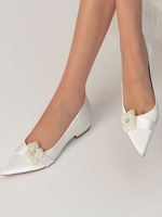 Damen Hochzeitsschuhe Blumen Satin Spitzschuh Flache Brautschuhe