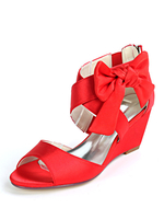Damen Hochzeitsschuhe Champagner Satin Bögen Open Toe Wedge Heel Brautschuhe