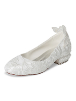 Damen Hochzeitsschuhe Elfenbein Leder Closed Toe Chunky Heel Brautschuhe