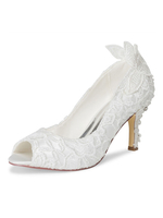 Damen Hochzeitsschuhe Elfenbein Leder Peep Toe Stiletto Heel Brautschuhe