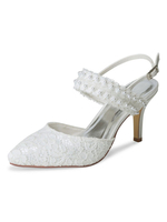 Damen Hochzeitsschuhe Elfenbein Leder Perlen Spitzzehen Stiletto Absatz Brautschuhe