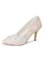 Damen Hochzeitsschuhe Fleisch Leder Blumen Closed Toe Stiletto Heel Brautschuhe