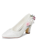 Damen Hochzeitsschuhe Leder Elfenbein Closed Toe Flowers Chunky Heel