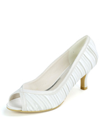 Damen Hochzeitsschuhe Satin White Peep Toe Kitten Heel 2.4