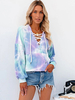 Damen Hoodie Baby Blue Langarm Tie Dye Taschen Cotton Blend Hooded Sweatshirt