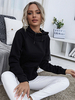 Damen Hoodie Black Long Sleeves Polyester Kordelzug Casual Hooded Shirt