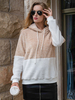 Damen Hoodie Fleisch Farbe lange Ärmel zweifarbiges Polyester Hooded Sweatshirt