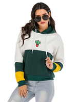 Damen Hoodie Grün Langarm Color Block Baumwolle Hooded Sweatshirt