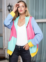 Damen Hoodie Hot Pink Langarm Geometrisches Muster Polyester Hooded Sweatshirt
