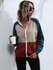 Damen Hoodie Rot Blau Turndown Kragen Langarm Farbblock Polyester Kapuze Sweatshirt Mäntel