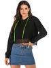 Damen Hoodie Schwarz Langarm Baumwolle Winter Hooded Sweatshirt