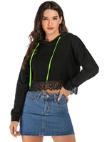 Damen Hoodie Schwarz Langarm Baumwolle Winter Hooded Sweatshirt