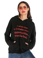 Damen Hoodie Schwarz Langarm Bedruckte Baumwolle Classic Hooded Sweatshirt