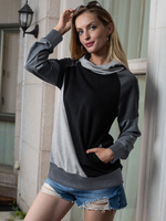 Damen Hoodie Schwarz Langarm Zweifarbiges Polyester Hooded Sweatshirt