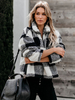 Damen Hoodie Schwarz Weiß Plaid Langarm Reißverschluss Polyester Kapuzenpullover