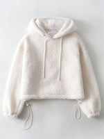 Damen Hoodie Weiß Langarm Polyester Hooded Sweatshirt
