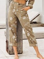 Damen-Hosen Khaki Blumen beiläufige Polyester gedruckte Hosen