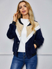 Damen Jacke Jewel Neck Buttons Zweifarbiger Polyester Teddy Wintermantel