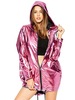 Damen Jacke Kapuze Reißverschluss Kordelzug Polyester Rose Leichte Jacke