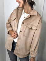 Damen Jacke Khaki Turndown Kragen Wildleder Wintermäntel Oberbekleidung