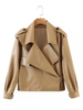 Damen Jacke Khaki Umlegekragen Langarm Polyester Lederjacke