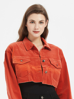 Damen Jacken Casual Extra Short Orange Rot Cordjacke
