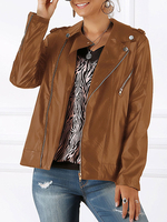 Damen Jacken Casual Street Wear Kaffee Braun Reißverschlüsse Turndown Kragen Jacke für Frauen