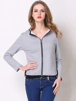 Damen Jacken Grey Street Wear Langarm Casual Cotton Hooded Jacket