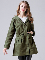 Damen Jacken Hunter Green Hooded Buttons Street Wear Casual Hooded Jacket