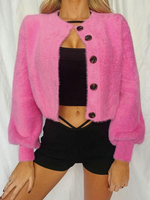 Damen Jacken Pink Flanell Rundhalsausschnitt Langarm Winter Top