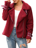 Damen Jacken Turndown Collar Casual Reißverschluss Kunstpelz Burgunder Winterjacke