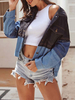Damen Jacken Turndown Kragen Farbblock Front Button Casual Street Wear Blaue Jacke für Frauen