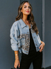 Damen Jacken Turndown Kragen Leopardenmuster Front Button Cowboy Street Wear Light Sky Blue Jacke