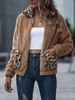 Damen Jacken Turndown Kragen Leopardenmuster Reißverschluss Casual Zipper Street Wear Khaki Jacke für Frauen