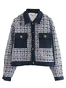 Damen Jacken Turndown Kragen Plaid Front Button Casual Street Wear Blaue Winterjacke