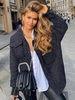 Damen Jacken Turndown Kragen Schwarz Plaid Front Button Casual Street Midi Jacke