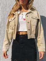 Damen Jacken Turndown Kragen Vorderknopf Casual Buttons Street Wear Ecru White Cordjacke